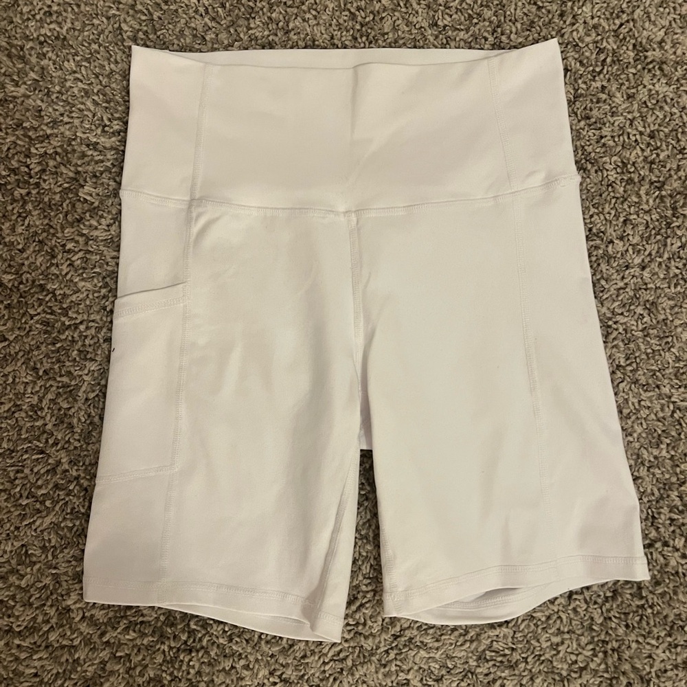Women's White Biker Shorts with Pocket